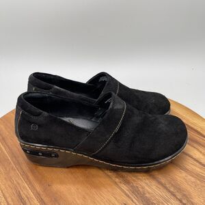 Born Bailie Clogs Womens Size 9.5 M Black Suede Casual Wedge Slip On Shoes